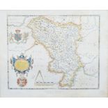 Reproduction map after Universi Derbiensis Comitatus Graphica Descriptio 1577, 57cm x 58cm framed,
