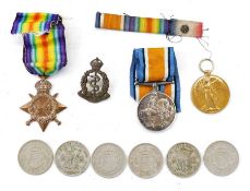 WWI Royal Navy medals, 1914-15 Star, Victory medal and War medal, named to SURG P HUDSON RNVR,