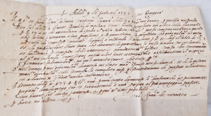 Belgium: Corsini Letter of 9 February 1575 from Bruges to London, apparently one of only 13 - Image 6 of 8