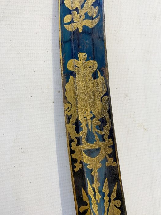 1803 pattern officer's sabre with ornate gilt engraved blued blade, pierced brass hand guard and - Image 23 of 26