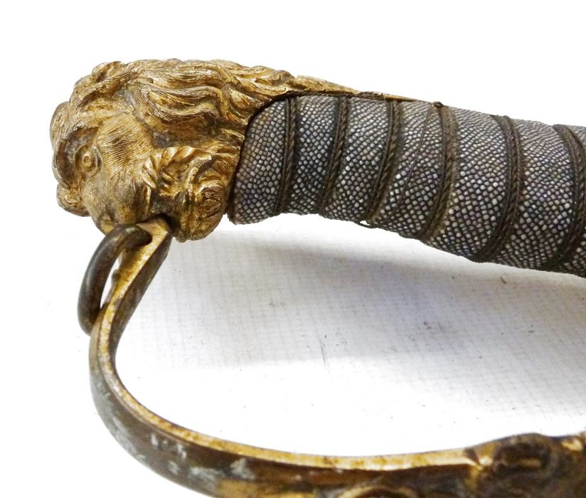 1803 pattern officer's sabre with ornate gilt engraved blued blade, pierced brass hand guard and - Image 3 of 26