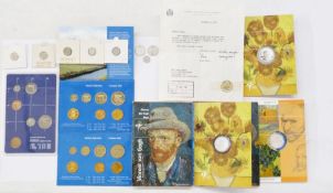 Three silver proof 5 Euros from the Dutch mint to commemorative Vincent Van Gogh, together with (