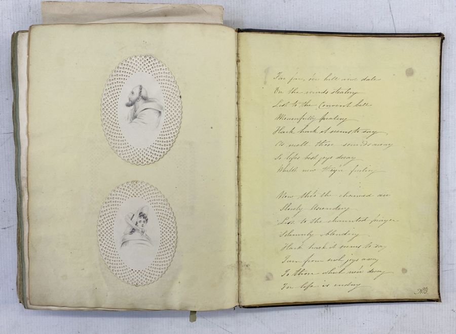 Early 19th century leatherbound journal, containing various anecdotes, letters, paintings and - Image 7 of 14