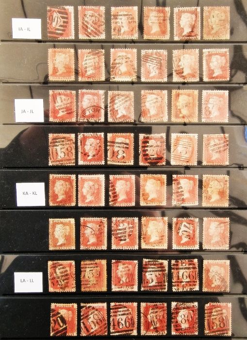 GB QV 1d red (line engraved) 1864-79 issues in complete plate position collection AA-TL, 240 used - Image 3 of 5