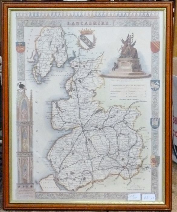 Reproduction map after Universi Derbiensis Comitatus Graphica Descriptio 1577, 57cm x 58cm framed, - Image 3 of 4