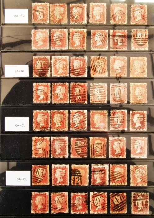 GB QV 1d red (line engraved) 1864-79 issues in complete plate position collection AA-TL, 240 used