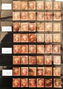 GB QV 1d red (line engraved) 1864-79 issues in complete plate position collection AA-TL, 240 used