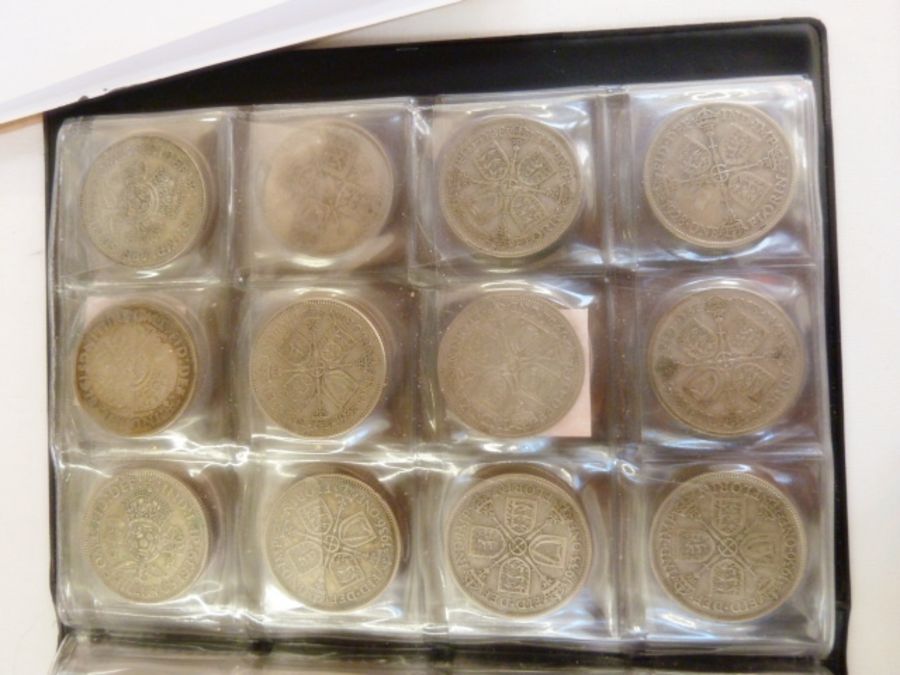 Folders of coins (five) comprising of silver (pre 47) half coins (34) nickel (five), florins (pre - Image 38 of 49