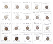 Collection of silver 3d containing 74 pre 20 and 23, pre 47, various grades, in handwritten envelope
