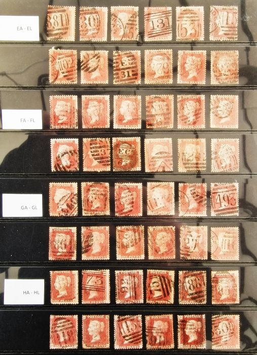 GB QV 1d red (line engraved) 1864-79 issues in complete plate position collection AA-TL, 240 used - Image 2 of 5