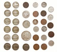 Box of mostly World coins, 20th century with fifteen commemorative crowns, Zambia anniversary of