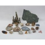 Various agates, onyx, minor crystals (3 boxes)