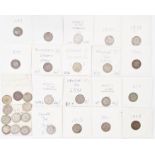 53 3d of George V, pre 47 silver, in various grades (poor to vf) in handwritten envelopes by