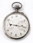 WWII German pocket watch, the circular dial having Arabic numerals denoting hours, with two