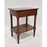 Oak side table with single drawer, on bobbin supports and undershelf, 61cm high x 51.5cm wide x 33cm