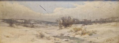 Horace P Giles (American 1850-1934) Oil on board 'Winter landscape', signed lower right, 14cm x 38.