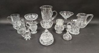 Bohemian glass tankard, Italia Domex glass tankard, glass jugs, pedestal glass dish and other
