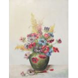 Lucien Le Bois (20th century) Oil on board Still life of flowers in a vase, signed, 62.5cm x 47cm