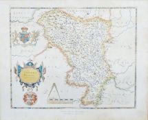 Reproduction map after Universi Derbiensis Comitatus Graphica Descriptio 1577, 57cm x 58cm framed,