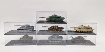 Seven cased Altaya 1/72 diecast model tanks to include M4A3 Sherman 756th Tank Battalion 5th Army, 2