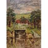 Ronald Thexton  Oil on board "Kennet Mill, Poole", signed lower right, unframed, bears Royal Academy