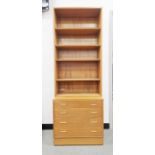 Poul Hundevad Danish unit with four tier bookcase, the base with four drawers, 197cm high x 70cm