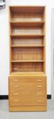 Poul Hundevad Danish unit with four tier bookcase, the base with four drawers, 197cm high x 70cm