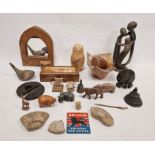 Assorted collectables to include ammonite fossils, a golf club head marked 'Padshot', a Russian