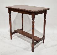 Mahogany occasional table, rectangular with canted corners, undershelf below, on turned supports,