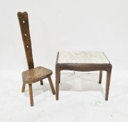 Oak spinning chair and a rectangular upholstered stool (2)