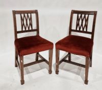 Set of eight nineteenth century oak railback country dining chairs with red upholstered stuffover