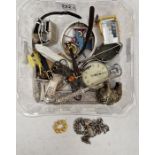 German sterling mounted folding comb, silver charm bracelet, enamel fish pendant, silver filigree