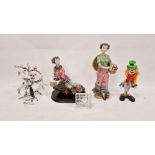 Murano Glass clown figure, Italian glass tree model with flowers and birds, a Waterford glass