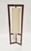 Mid 20th century teak and woven rattan lamp on triform base, 99cm high x 31.5cm wide