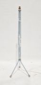 Light blue painted metal tripod standard lamp, industrial-style, 146cm high approx. Condition