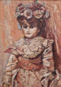 V Jones  Oil on board Impasto study of a Victorian doll, signed lower right, 74.5cm x 52cm