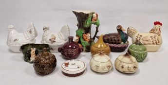 Six Sylvac condiment pots to include 'Apple Sauce', 'Beetroot', etc, a Withernsea pottery jug