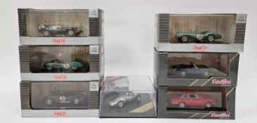 Seven boxed diecast model vehicles to include Quartzo QLM027 Jaguar XK120 C-Type #20, QLM029 Aston