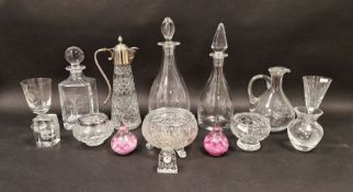 Edinburgh crystal miniature clock, a Stuart crystal vase, a silver-plated claret jug, a Dartington