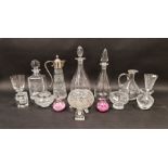 Edinburgh crystal miniature clock, a Stuart crystal vase, a silver-plated claret jug, a Dartington