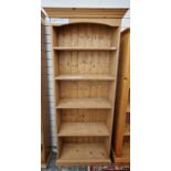 Pine five-tier bookcase, 183.5cm high x 76.5cm wide x 22cm deep