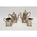 Victorian silver matched four-piece tea and coffee set, foliate engraved, three dated London 1943,