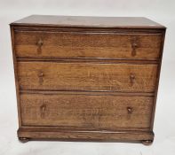 20th century 'Vesper' oak chest of three drawers, on bun feet, 83cm high x 92cm wide x 46cm deep