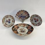 Japanese Imari porcelain dish, oval and scalloped, centred by boughpot and having phoenix and