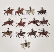 13 Britains lead model Hussars mounted soldiers, some with hinged arms (playworn) (1 box)