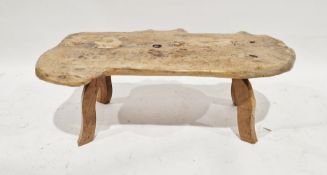 20th century rustic carved wood oval shaped coffee table, possibly walnut, 23cm high x 99cm long x