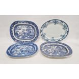 Four assorted meat dishes to include three blue and white willow pattern (4) Condition ReportLight