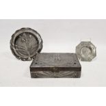 WMF-style pewter dish of Art Nouveau design, with floral embossed decoration and frilled edge, a