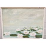 20th century school Oil on board Water lilies in a pond, unsigned, 44.5cm x 59cm, a modern oval