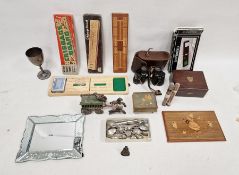 Pair of Optinor binoculars in leather case, two cigars Cristales and another, cribbage sets, a